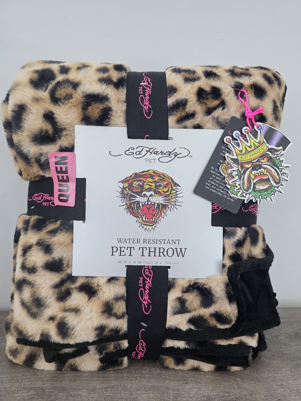 Ed Hardy Water Resistant Pet Throw Blanket Queen Leopard Print 60in x 70in